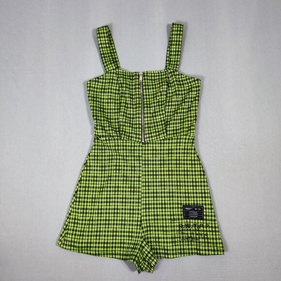 Bershka romper women's size XS green and black colour houndstooth pattern - Picture 1 of 11